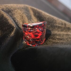 Red and Black Murano Glass Ring From ITALY
